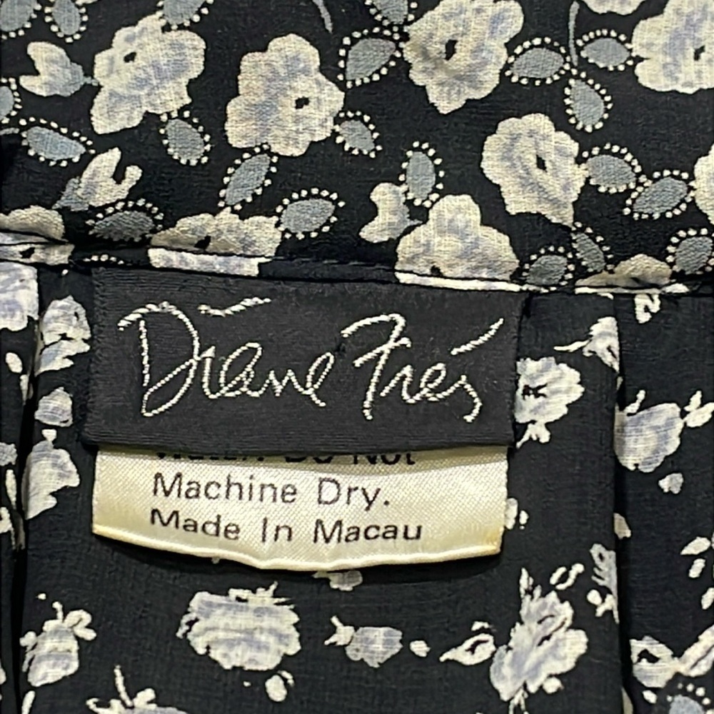 Vintage Diane Fres Floral Full Length Ruffle Flutter Dress BlackGray Cream/White - Picture 9 of 16